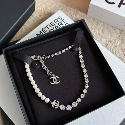 CC Rhinestone Pearl Necklace