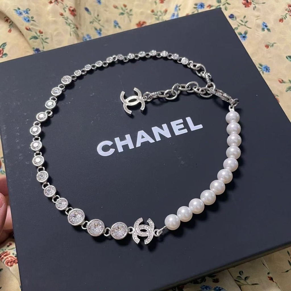 CC Rhinestone Pearl Necklace