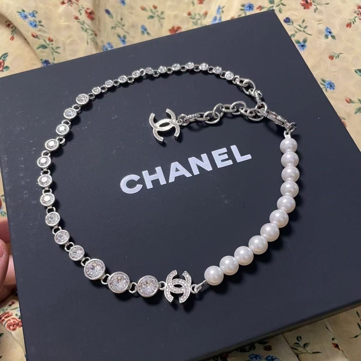 CC Rhinestone Pearl Necklace