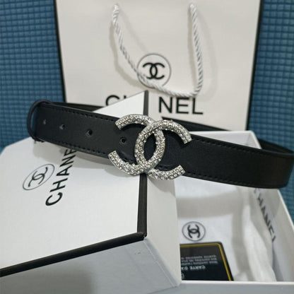 2 Colors Luxury Double C Diamond Black Leather Belt