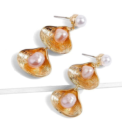 Double Shell Pearl Alloy Earrings