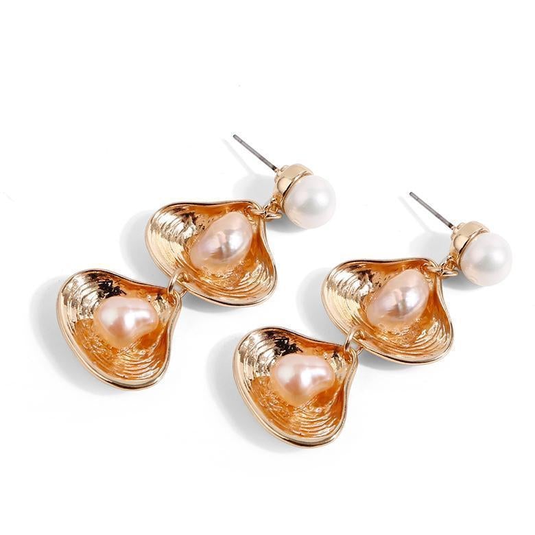Double Shell Pearl Alloy Earrings