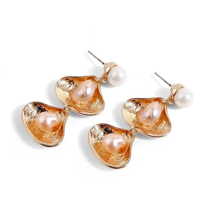 Double Shell Pearl Alloy Earrings