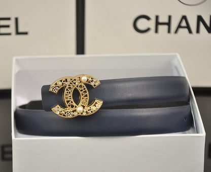 6-color luxurious double C hollow-out LOGO pearl belt
